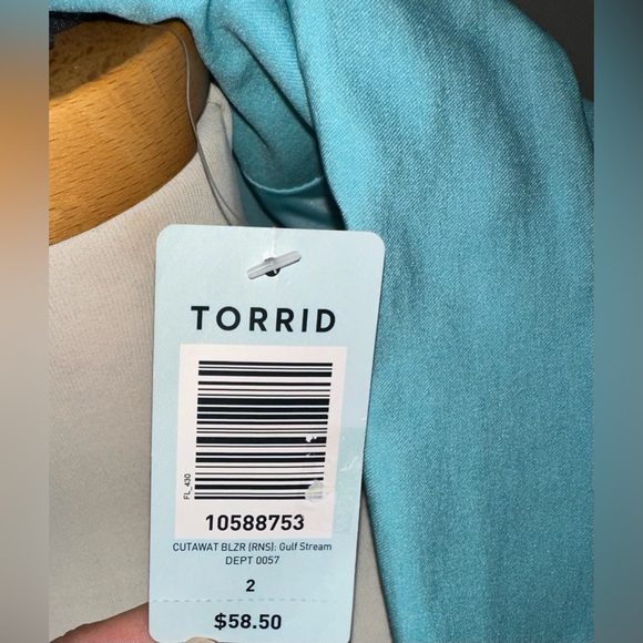 Torrid open front blazer NWT size 2 aqua colored - Picture 3 of 3